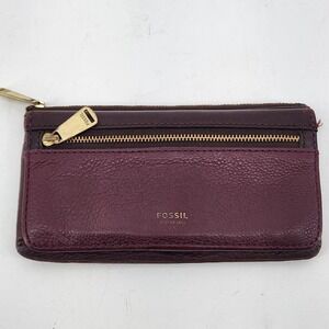 Fossil Wallet‎ Women's Burgundy Leather Zip Around Organizer Clutch Leather